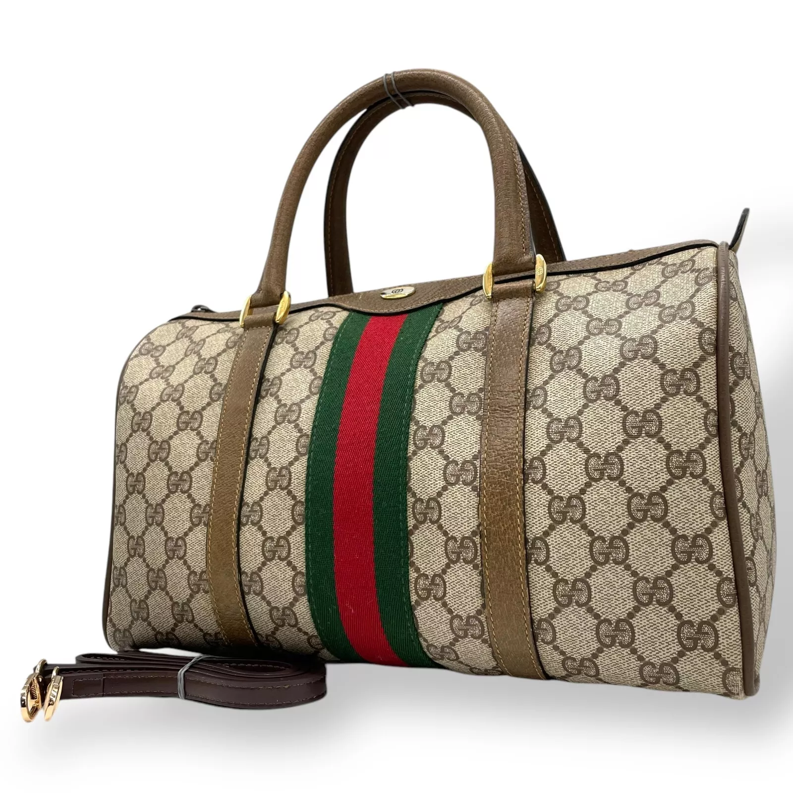 Authentique mini sac Boston GUCCI ancien GG Supreme 2 voies vintage marron