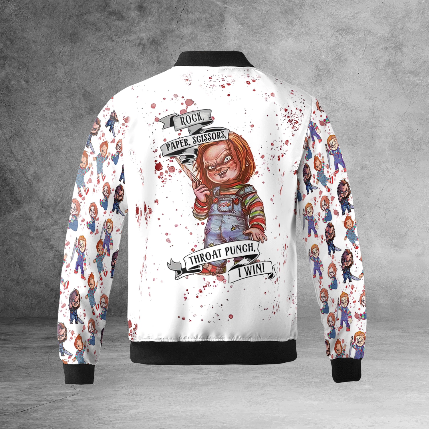 Personalized Horror Chucky Rock Paper Scissors Throat Punch I Win Jacket
