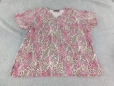 Scrub Top womens size XL by Bonita Pink Brown Faded Short Sleeve V Neck