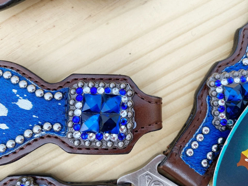 MOUSM Western Leather Headstall and Breast Collar Tack Set for Horse -Royal Blue - Image 4 of 4