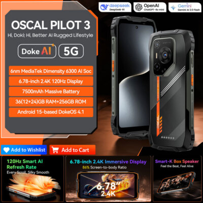 OSCAL PILOT 3 5G 4G Doke AI Rugged Smartphone Android 15 Mobile 120Hz Waterproof