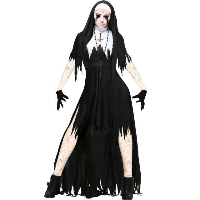 Adulto Mujer Diablo Zombie Monja Disfraz Halloween Hermanas Malvadas Conjunto Negro Miedo