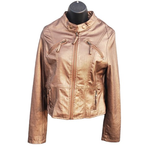 Women's Coat Mad MODÉLE Bronze Jacket 4 Zipper Pockets Zip up Sleeves Full Zip - Picture 2 of 10