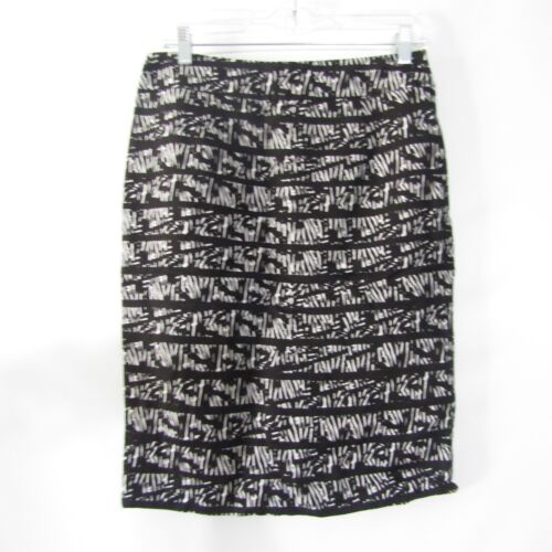 Calvin Klein Pencil Skirt Women size 6 Black White Linen Blend Lined Knee length