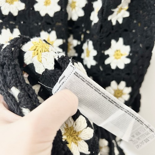 Mango Crochet Dress Floral Black White Size L UK 10-12 Knit Boho Festival NEW - Picture 10 of 10