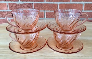 Vintage Arcoroc France Clear Glass Tea Cups With Rosaline Swirl Design Set Of 5 Tea Cups Sets Kitchen Dining Aloli Ru