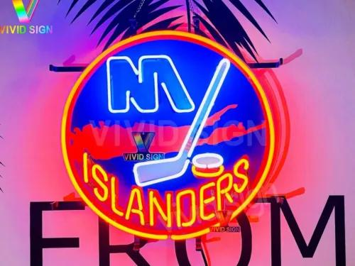 New York Hockey Logo Glass Custom Neon Sign Bar Artwork Visual Man Cave 24"x24" - Picture 1 of 1