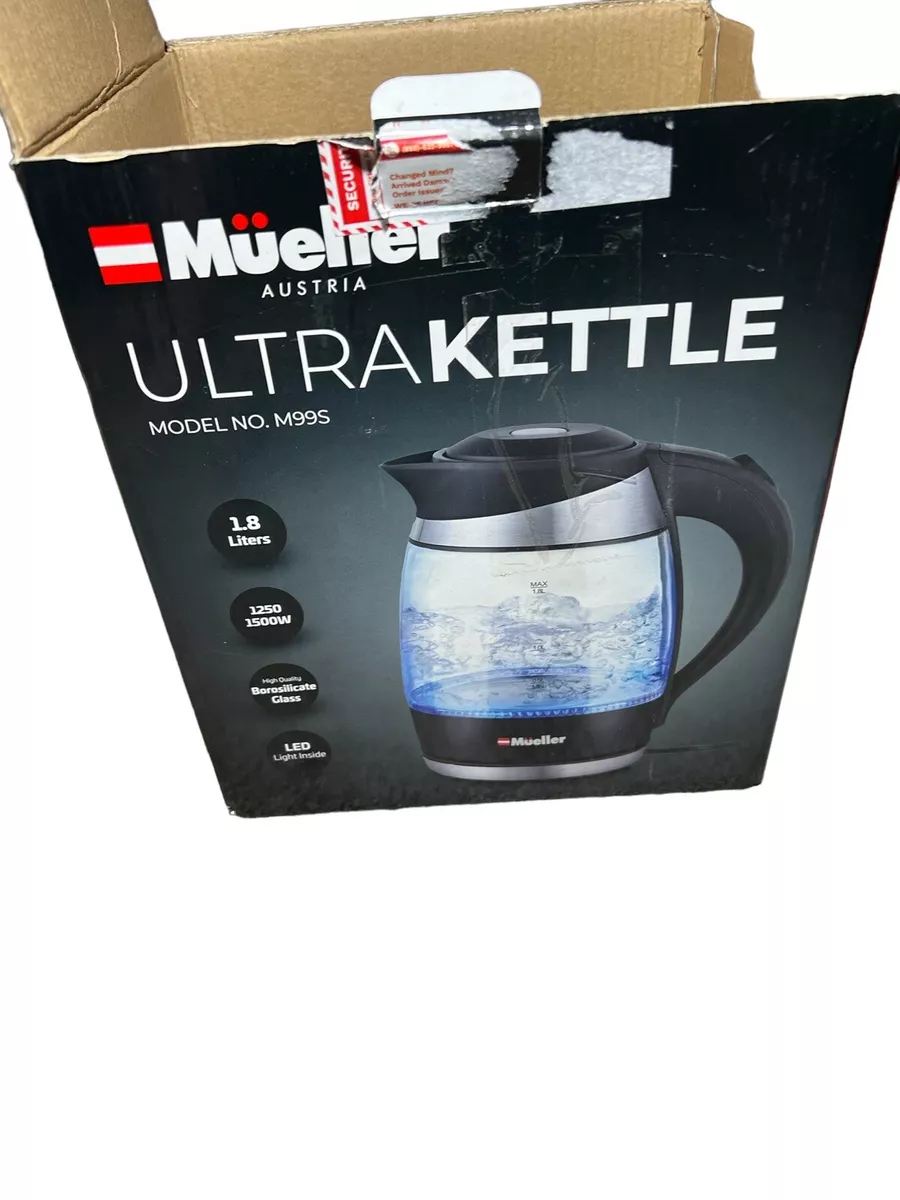 Mueller Ultra Kettle: Model No. M99S 1500W Electric Kettle with SpeedBoil Tech 1.8 Liter Cordless with LED Light Borosilicate Glass Auto Shut-Off