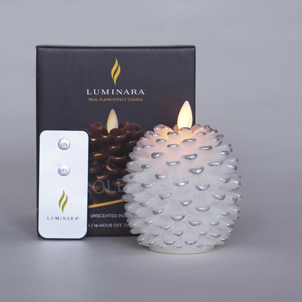 2 PIEZAS Velas de cera de cono de pino sin llama Luminara con mecha móvil remota blancas Foto 2 de 4