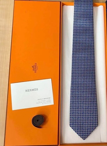 142cm with Box Near Mint from Japan Hermes Silk Necktie Navy Blue 8.5cm Width