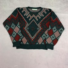 Vintage Knitted Jumper Abstract Patterned Grandad Knit Sweater Men's M
