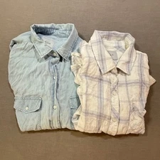 Lot Of 2 Rails Chambray Denim Shirt & Plaid Button Down Top Size L Long Sleeve.