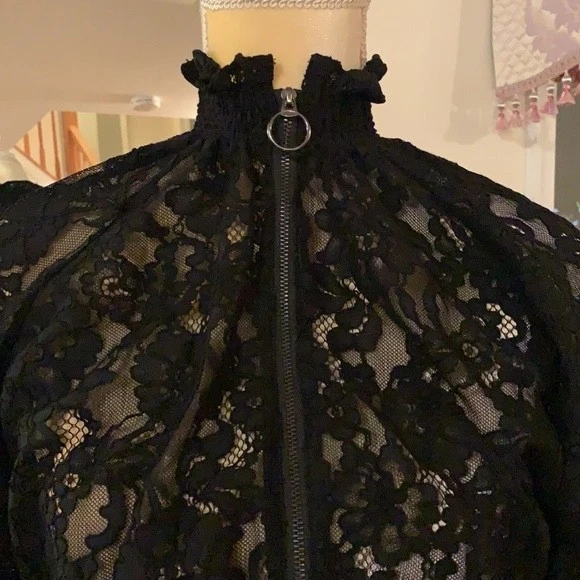 Rebecca Taylor Lace Bomber Jacket Black SZ 4 - Image 3 of 4