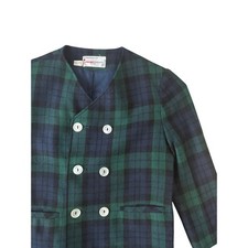Vintage Green Blue Tartan Wool Double-Breasted Blazer Size 6