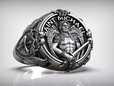 Saint Michael Archangel Men's Ring 925 Sterling Silver Handmade Ring