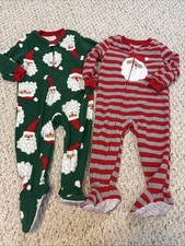 2 CARTER  S Toddler Fleece Footed Pajamas, 18 Month Winter Christmas Santa Green