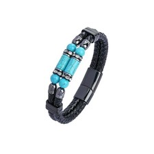 Mens Leather Turquoise/Tiger Eye/Obsidian/Lava Stone Bracelet Braided Mult