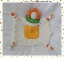 Doudou Plat Lutin Fleur Blanc Orange Vert Coton Bio WELEDA