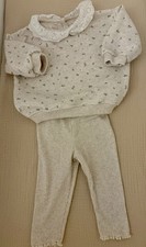 Baby Infant Girls Neutral Floral Jumper Ribbed Leggings Set, 0-3 Months, VGC