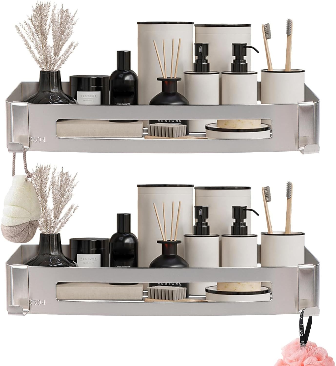 Bathroom Corner Shelf Shower Caddy 2 Pack, No Drill, 304 Stainless Ste