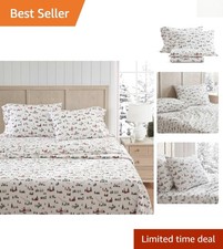 All-Season Comfort King Flannel Bed Sheets - Durable Cotton in Ski Village Green