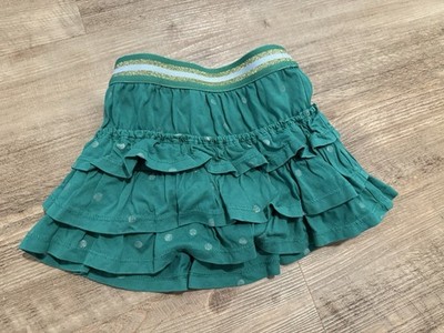 Mini Boden Mädchen Rock kurz Gr. 98 104 3 - 4 Grün Gold Punkte