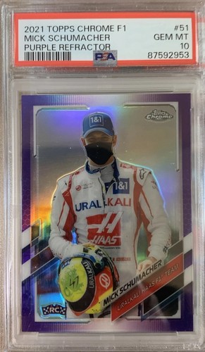 MICHAEL SCHUMACHER Haas 2021 Topps Chrome F1 PURPLE REF. #51 &/399 PSA 10 🟣⭐️🏁 - Picture 1 of 2