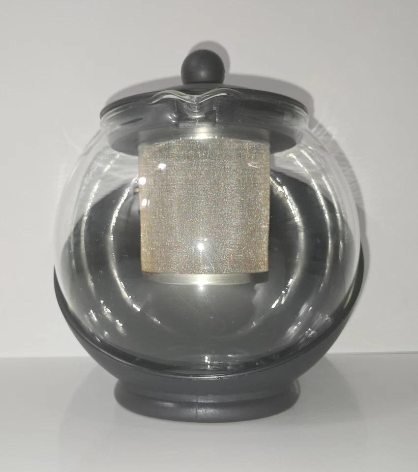 Tetera de vidrio Primula Half Moon 40 OZ mango de plástico negro tapa base cesta SS Foto 3 de 4