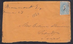 CSA Stamp #4b on Cover from Beaumont, TX to Liberty, TX; Scarce Usage! CV $350