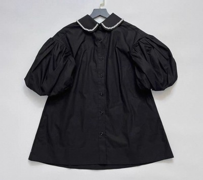 Simone Rocha Black Pearl Collar Puff Sleeve Open Back Bow Tie Blouse Sz:UK10 US6