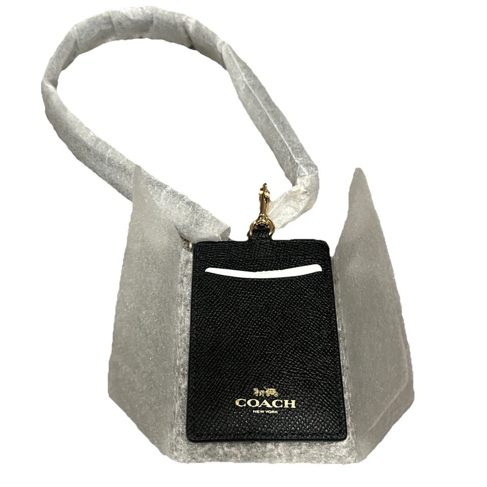 Coach F57311 Cuero Granulado Cruzado Cordón Insignia Porta Identificación - Negro/Dorado/ENVÍO RÁPIDO Foto 2 de 4