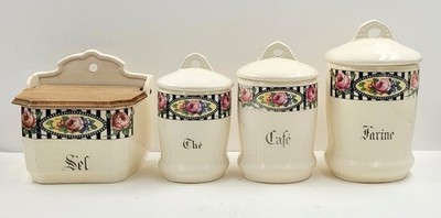 Vintage Französisches Set 4 Keramik Küche Kanister Lebensmittel Aufbewahrung Töpfe