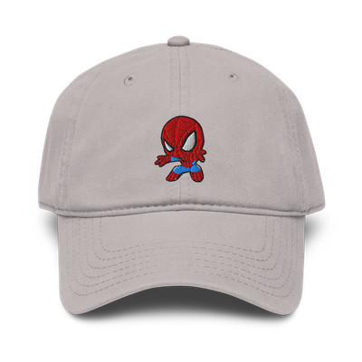 Grey Cartoon Spider-Man Web Slinging Embroidered Garment washed baseball cap