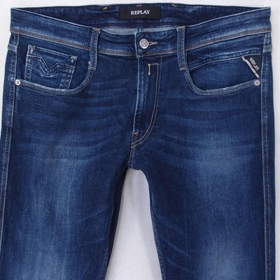 Mens Replay M914 ANBASS Stretch Slim Tapered Blue Jeans W34 L32
