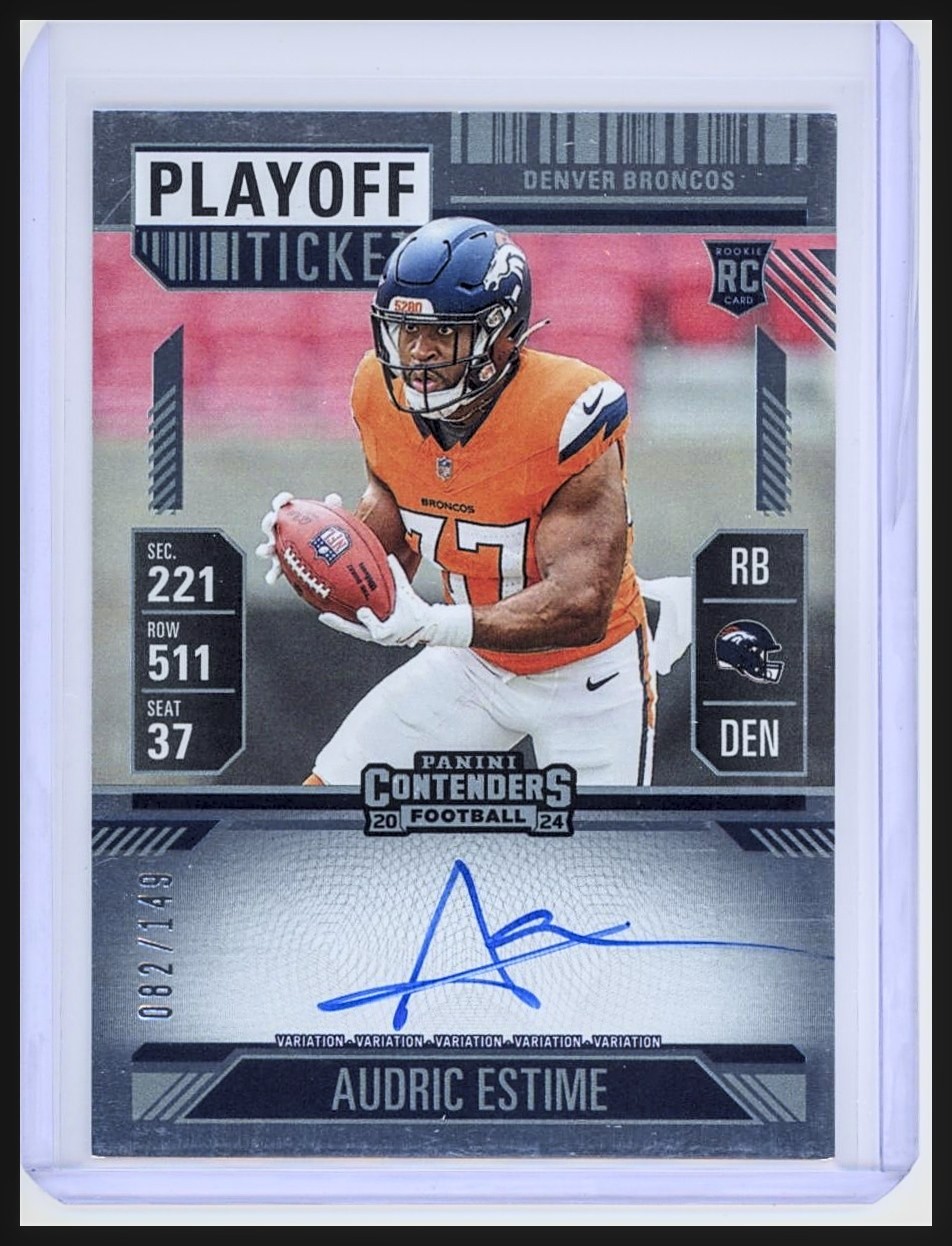 2024 Panini Contenders #120 Audric Estime RC Playoff Ticket Auto /149 Variation