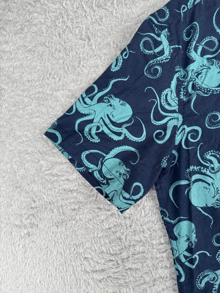 Sonoma Shirt Adult Small Blue Octopus Print Hawaiian Cotton Blend Pocket Slim - Image 3 of 4