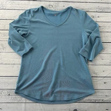 Seg'Ments 3/4 Sleeve V Neck Top Women's Small Blue Made In Canada