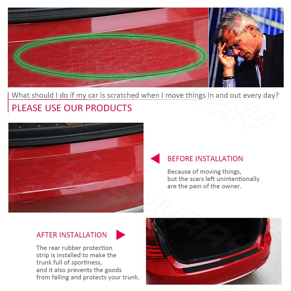 Car Rear Bumper Guard Protector Trim Cover Sill Plate Trunk Rubber Pad Kit