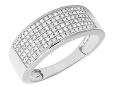 Men's 10k White Gold Pave Real Diamond Wedding Band Ring 0.35Ct 9MM