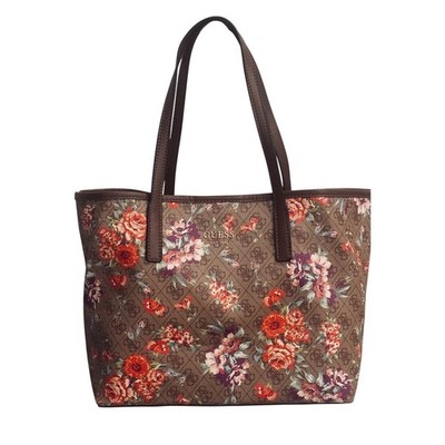Guess Vikky floral Monogram Tote Bag Brown Rose Print FL699523 11x13x6'' EUC