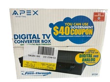 Apex DT250 Digital TV Converter Box w/Analog Pass Through with Remote Sealed New