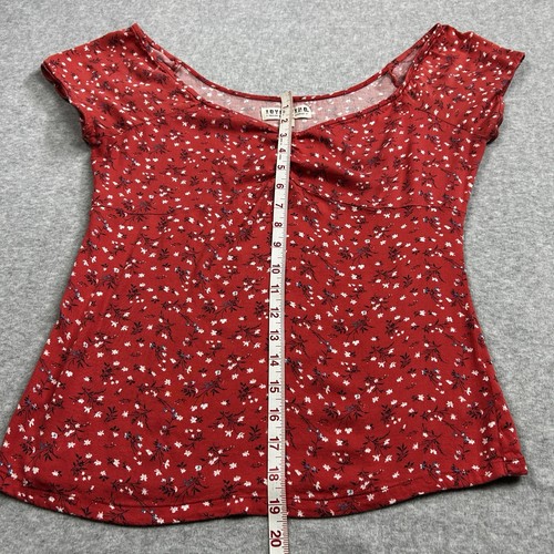 Idyllwind Blouse Womens XL Muted Red Floral Short Sleeve Sweetheart Neckline Fit - Picture 10 of 11