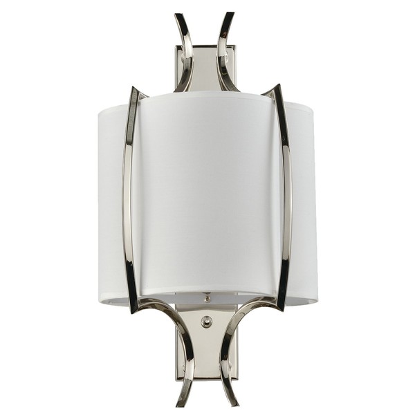 Wandleuchte Wandlampe E14 H: 44 Cm Nickel Weiß Metall Stoff Modern Blendarm-image