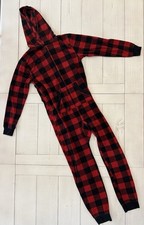 One Piece Hoodie Red Black Plaid Fleece Zip Up Christmas Pajamas Boys/Girl 10