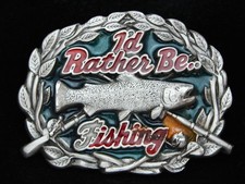 OA21152 VINTAGE 1980s  I'D RATHER BE FISHING  PEWTER GREAT AMERICAN BUCKLE