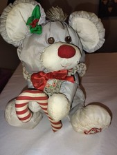 Vintage 1987 Fisher Price Puffalump Gray Christmas Mouse Plush Candy Cane 13"