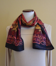 Vintage Adrienne Vittadini Multicolor Floral Design Semi Sheer Silk Oblong Scarf