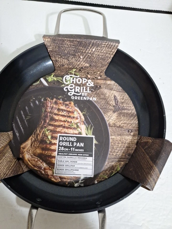 Greenpan Chop & Grill Cerámica Saludable Antiadherente, 11" Redondo Parrilla Sartén Parrilla Líneas