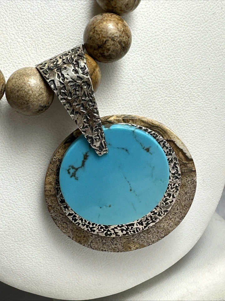 Jay King Necklace sterling silver turquoise and Jasper 20 inches - Image 2 of 4