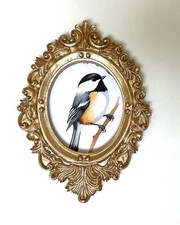 Chickadee incorniciato piccola miniatura mini STAMPA ARTISTICA cornice ornata oro NON ACEO